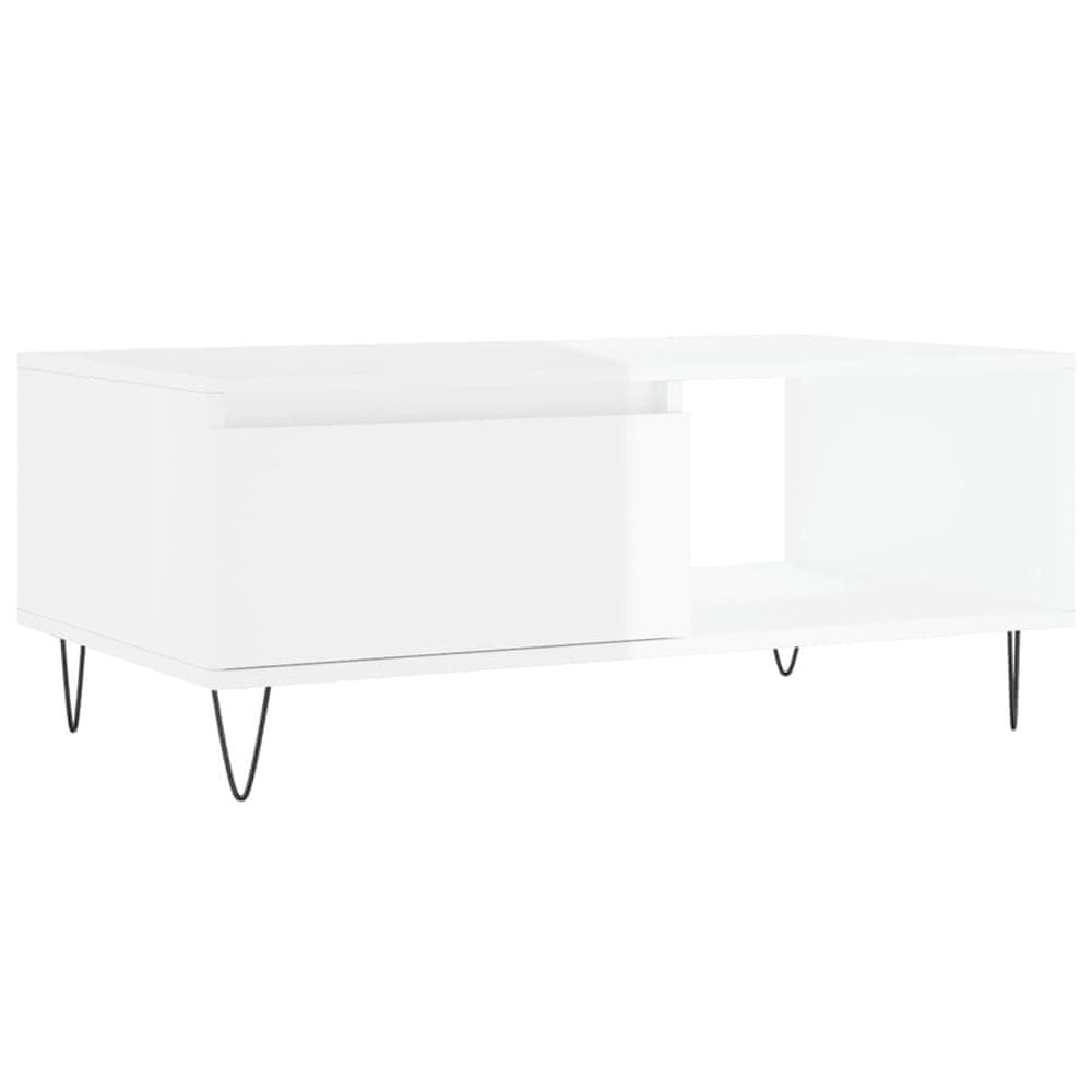 Vidaxl Konferenčný stolík lesklý biely 90x50x36,5 cm spracované drevo